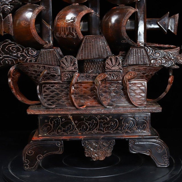 Monumental Vintage Chinese Hand-Carved Horn Dragon Boat - 29" Tall "Smooth Sailing" Sculpture For Sale - Image 10 of 10