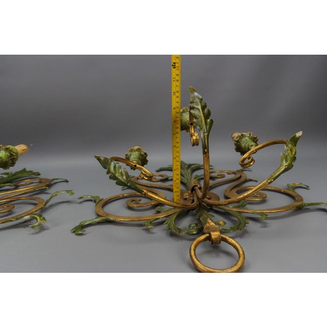 Large Gilt and Green Color Metal and Wood Sconces, 1960s, Set of 2 For Sale - Image 15 of 18