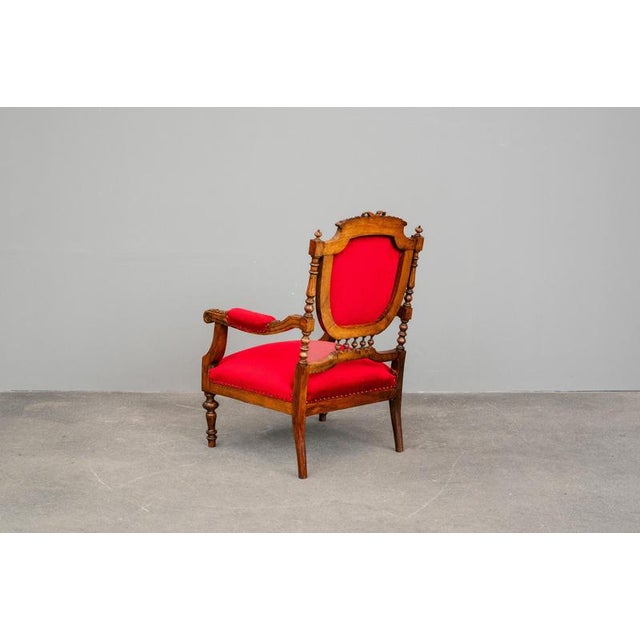 Antique Mahogany Armchair in Red, 1800s For Sale - Image 5 of 17