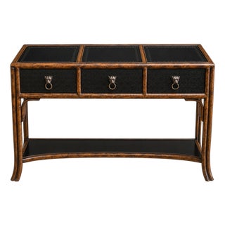 Vintage Kreiss Faux Bamboo and Leather-Top Console Table For Sale