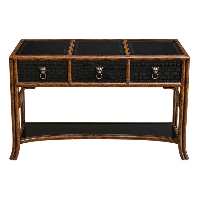 Vintage Kreiss Faux Bamboo and Leather-Top Console Table For Sale