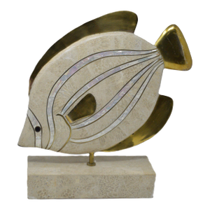 1980s Maitland-Smith Style Tessellated Stone Mother of Pearl Brass Fish