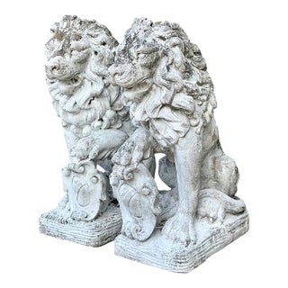Vintage Italian Cast Cement Lion Statues - A Pair For Sale