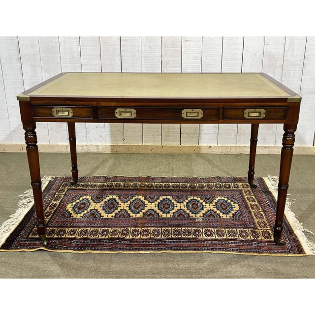 English Nautical Style Flat Top Desk in Mahogany with Leather Top, 1980s For Sale - Image 12 of 12