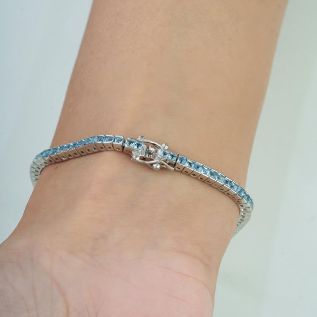 Sky Blue Céleste 5.16 Ct Blue Topaz Linear Tennis Bracelet in 925 Sterling Silver - Anniversary Gift For Sale - Image 8 of 12