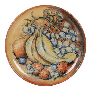 1980s Signed Capelo Mexican Pottery Plate | Guanajuato Majolica Fruit Still Life For Sale