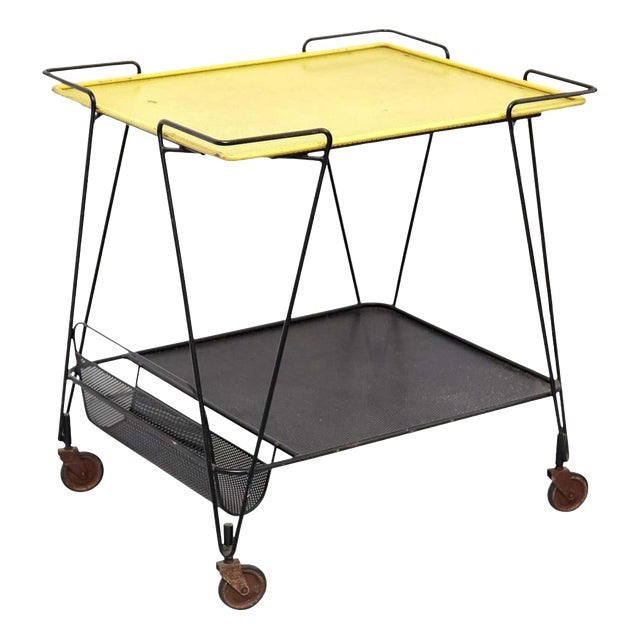Yellow and Black Trolley attributed to Mathieu Matégot, 1950s For Sale