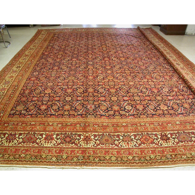 Antique Large Square Navy Blue and Rust All Over Pattern Malayer Rug For Sale - Image 4 of 4