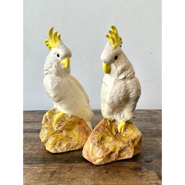 Vintage Glazed Ceramic Cockatoos - A Pair For Sale - Image 11 of 12