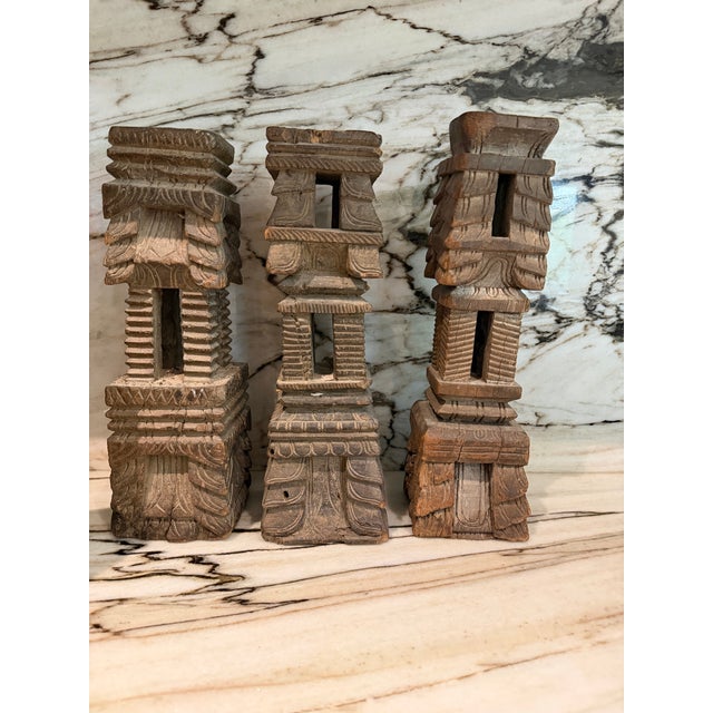 Traditional Deepam Carved Fruitwood Stand, S/3 For Sale - Image 3 of 6