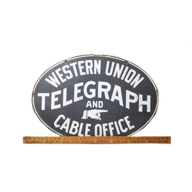 Early 20th Century Original Double Sided Porcelain Western Union Telegraph Sign For Sale - Image 9 of 9
