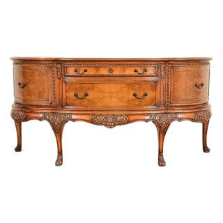 Berkey & Gay Antique Georgian Burled Walnut Bow Front Sideboard or Bar Cabinet, Circa 1920s For Sale