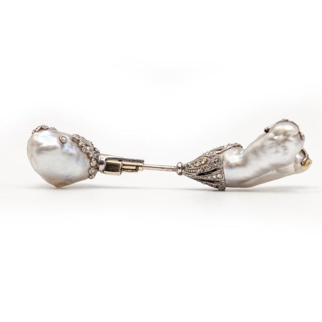 1930s Platinum GIa Certified Natural Pearl Diamond Jabot Pin For Sale - Image 4 of 8