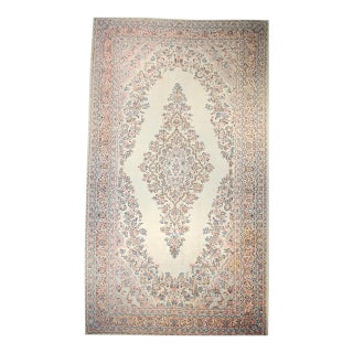 Vintage Oversized Persian Qazvin Area Rug, Hand-Knotted Wool, Floral Medallion, 10x20, Ivory & Blue For Sale
