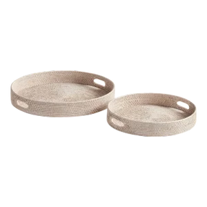 Burma Rattan Round Ottoman Trays Small, Set Of 2