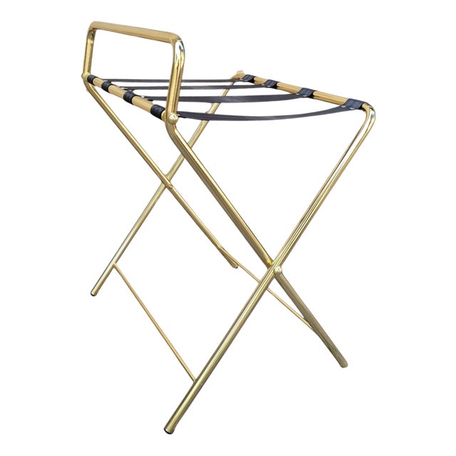 Folding Hotel Luggage Rack in Gold-Plated Steel and Textile, France, 1990s For Sale