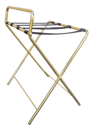 Folding Hotel Luggage Rack in Gold-Plated Steel and Textile, France, 1990s