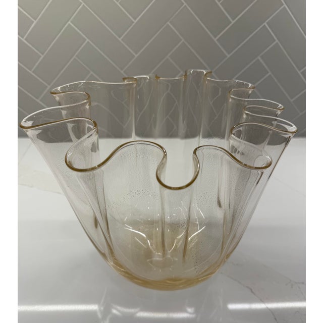 Glass Global Views Handkerchief Hand-Blown Italian Art Glass Vase / Bowl – Large - Gold Leaf For Sale - Image 7 of 12