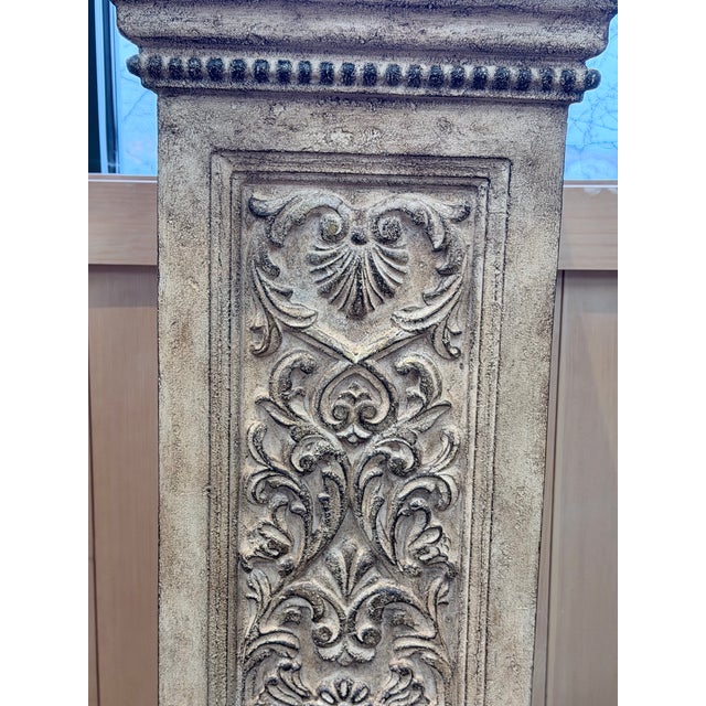 Carved Decorative Pedestal Column With Stone Finish For Sale In New York - Image 6 of 8