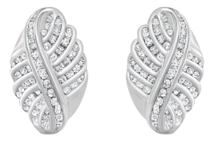 Diamond Cluster Leaf Design Earrings 2.07cttw 14k White Gold, 2 Pieces