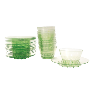 Set of 12 Venetian / Murano Green Glass Bowls & Underplates With Gold Inclusions