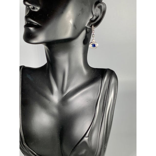 Gemstone 0.7 Ct Natural Blue Sapphire & 0.75 Ct Diamond Huggie/Drop Earrings 14Karat Gold For Sale - Image 7 of 18