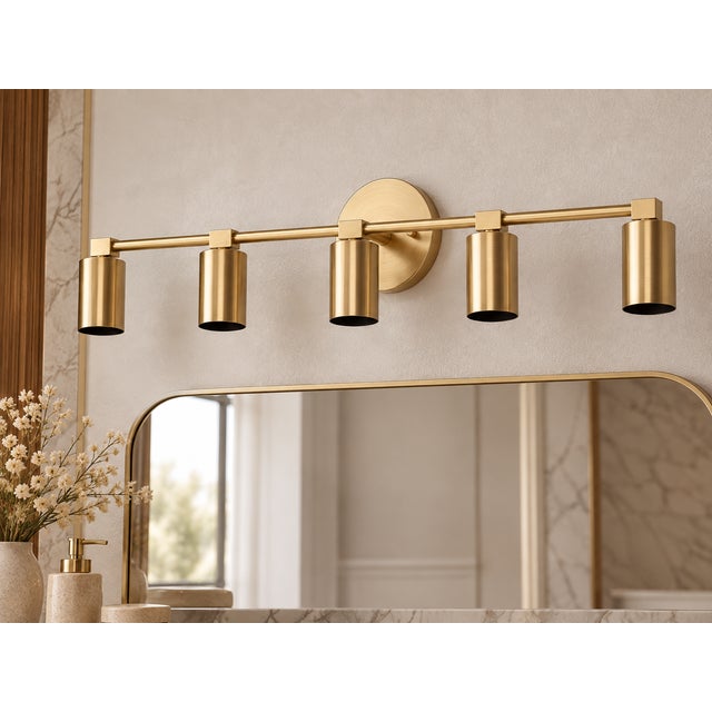 Not Yet Made - Made To Order Handcrafted Brass 5-Light Vanity Sconce, Cylinder Bathroom Mirror & Wall Light For Sale - Image 5 of 8