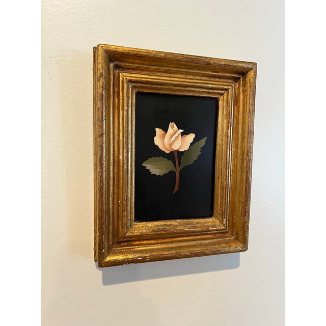A vintage, mid 20th century G. Ugolini Italian Pietra Dura hard stone picturesque flower in a gilt frame. This incredibly...