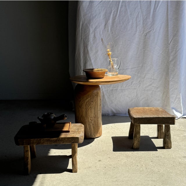 Tan Small Stool in Teak For Sale - Image 8 of 18