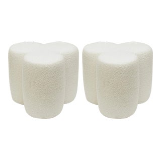 White Boucle Over Wood Custom Limited Edition Benches or Ottomans Cloud Series Pair Of For Sale