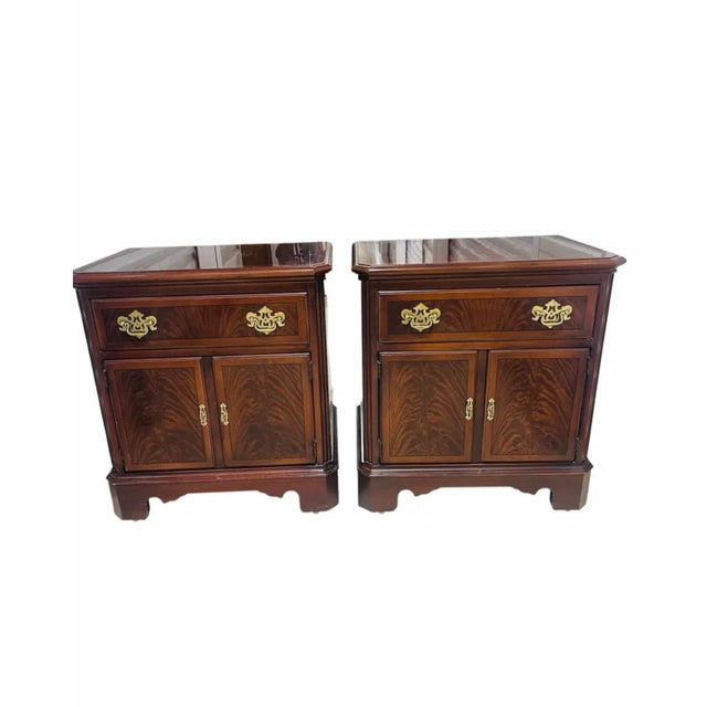 1990s Drexel Chippendale Mahogany Flame Nightstands For Sale - Image 5 of 7