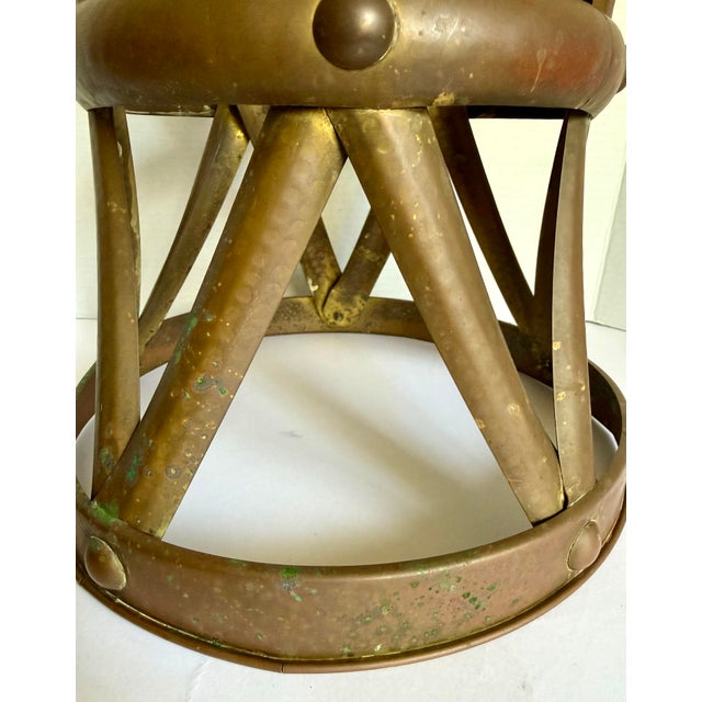 Brass Vintage Hammered Brass X-Form Drum Stool With Riveted Details For Sale - Image 8 of 11