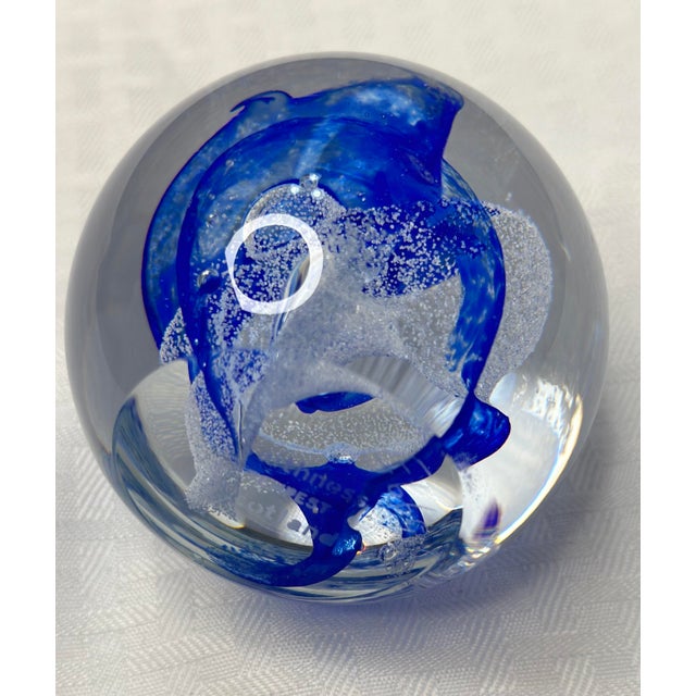 Beautiful hand blown swirls of cobalt blue and white colors art glass paperweight with lots of controlled air bubbles *...