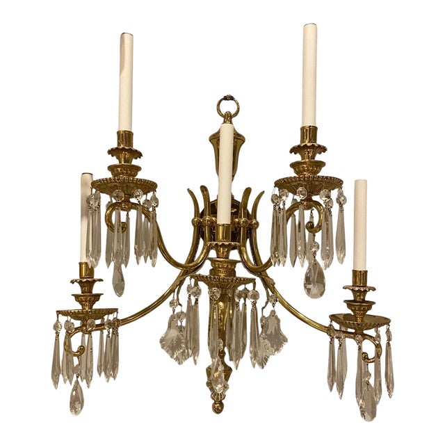 Vintage 5-Light Bronze & Crystal | Chandelier -Style Wall Sconce For Sale
