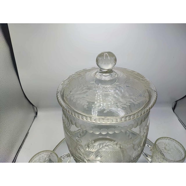 Art Deco Glass Punch Container and Glasses, 1920s, Set of 6 For Sale - Image 6 of 10