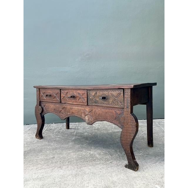 Vintage Primitive Hand Carved Console Table For Sale - Image 11 of 12