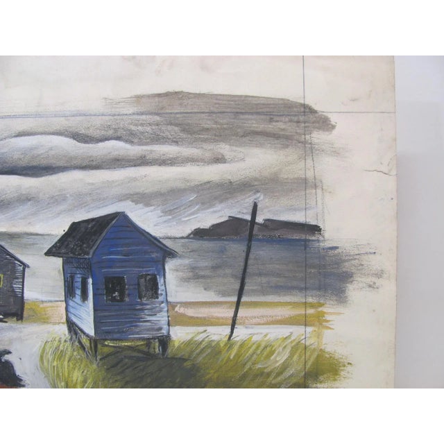 Pablo Picasso Nickolas Takis "Beach Shacks" Original Art on Paper 17" X 13" Mixed Media 1950s For Sale - Image 4 of 7