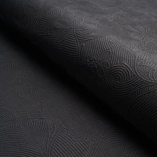 Schumacher Quilted Scroll Matelasse Fabric in Pitch Black For Sale