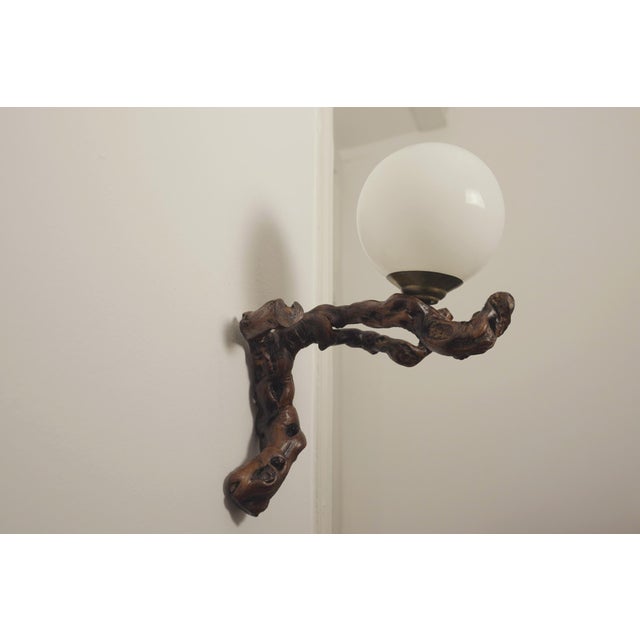 Vintage Organic Brutalist Vine Root Wall Lamp with Globe, 1960s For Sale - Image 7 of 18