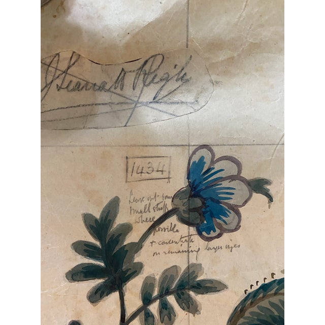 19th Century Antique Jacobean Flowers & Birds Wallpaper Artists’ Rendering For Sale - Image 5 of 13