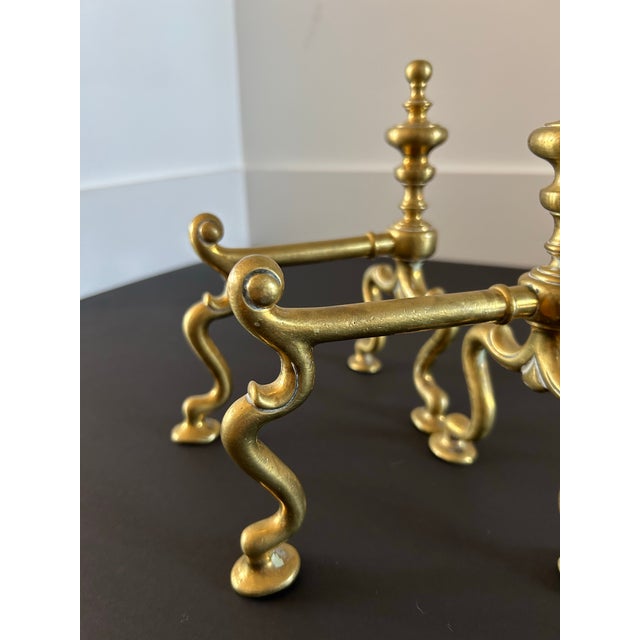 Metal Antique Whimsical English Brass Andirons For Sale - Image 7 of 7