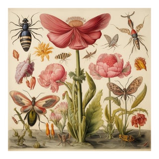 20' X 20' 'Insects and Flowers' Botanical Print, 'Hortus Floridus' Style, Unframed For Sale