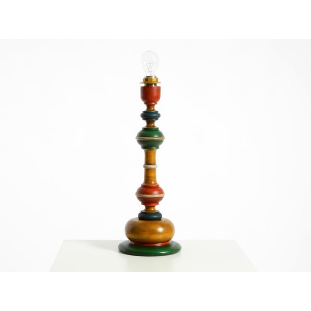 , Large 1980s Table Lamp Made of Colorful Stained Pine Wood For Sale - Image 18 of 18