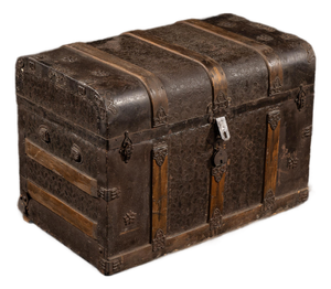19th Century Immigrant Steamer Trunk With Decorated Interior Partitions