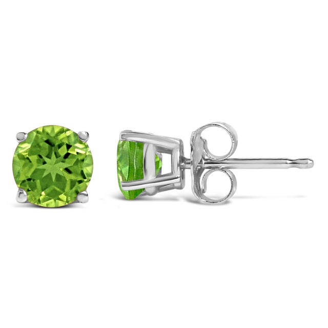 Contemporary 14K White Gold 5X5MM Round Green Peridot Solitaire Stud Earrings For Sale - Image 3 of 5