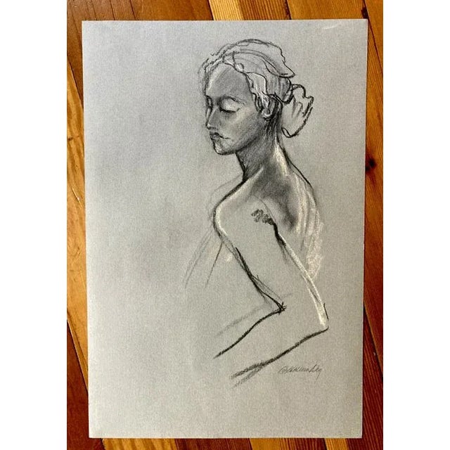 "Quick Sketch X2 " Contemporary Figurative Charcoal Reversible Drawing by Kathleen Ney For Sale - Image 4 of 8