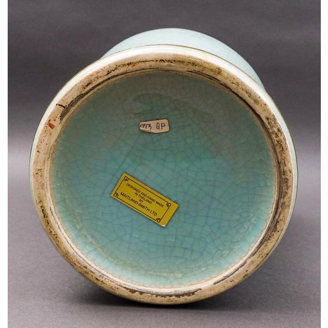Mid 20th Century Maitland Smith Celadon Crackle Glazed Porcelain Foo Dogs Large Lidded Ginger Jar For Sale - Image 9 of 10