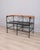 Two-seater bench in painted steel with leather armrests or backrest, "Lariana" model, designed by Marco Seveso and Gigi...