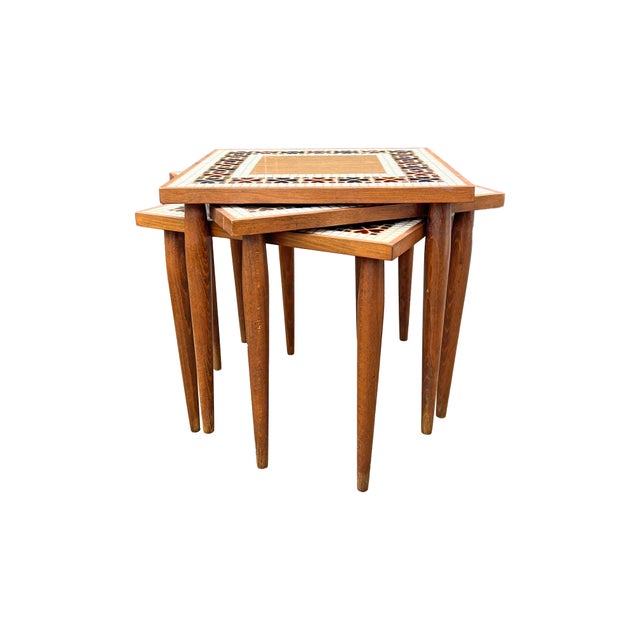 Modern Vintage Modern 3 Stacking Nesting Tables Tile Top Design For Sale - Image 3 of 5
