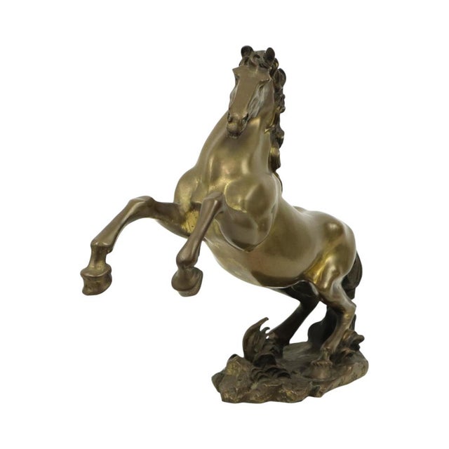 Vintage Feng Shui Bronze Rearing Horse Statue, 1950s For Sale - Image 3 of 16